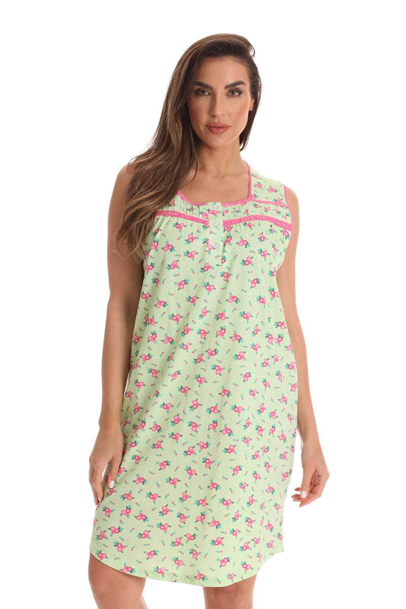 Dreamcrest 100% Cotton Sleeveless Nightgown for Women with Crochet Trim 6778-10417-MNT-S Mint - Pink - Image 1